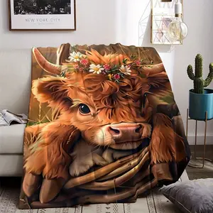 1pc Warm Modern Cute Highland Cow Print Flannel Blanket, All Seasons Multipurpose Blanket for Room Decor, Sofa, Travel And Nap - Great Gift for Family And