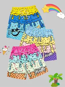 3-Pack Men's Ice Cream Print Beach Shorts, Vibrant Drop Design, Lightweight Non-Elastic Fabric, Adjustable Drawstring Waist, Summer Poolside Wear