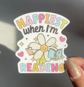 Happiest When I’m Reading Sticker, Durable Vinyl Heavy Duty Waterproof Sticker, UV Safe Sticker, Book Lover Sticker, BookTok Sticker