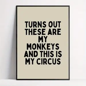 1 piece of canvas poster, My Monkeys, This is My Circus, fun vintage wall decor poster, typography poster wall art, living room wall decor, bedroom wall decor, home decor unframed