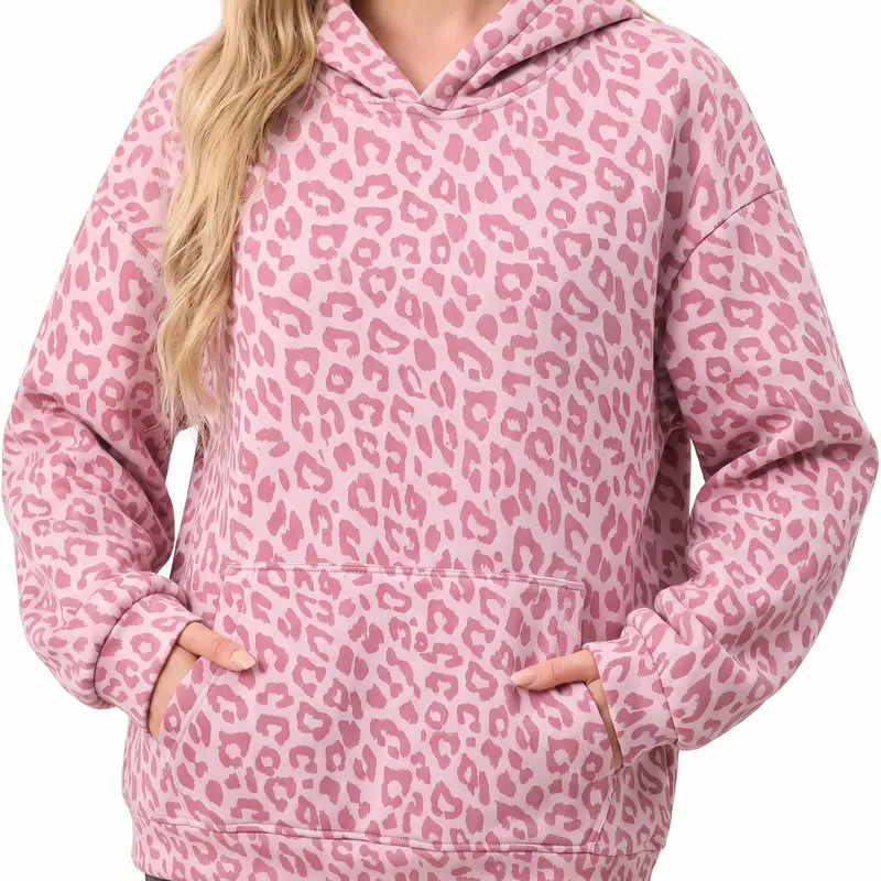 Comfortable | Leopard Print Hooded Sweatshirt - Street Style Pullover Hoodie | Soft, Comfortable, Loose Fit | Essential for Everyday Wear in Autumn & Winter | Available in Multiple Colors | Unisex Knit Sweater | Holiday Gift | Christmas Gift