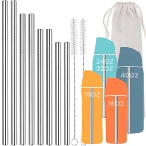 8PCS Stainless Steel Straws for Owala Water Bottle, 4 Lengths Compatible with FreeSip 19oz 24oz 32oz 40oz, Tritan 25oz, Kids’ FreeSip 16oz, with Cleaning Brush & Travel Storage Bag (Silver)