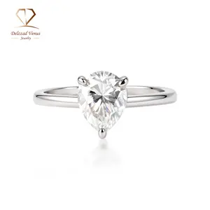 Delzzad 1.8ct Serene Tear Ring Classic Solitaire Pear Cut Prong Engagement Ring VVS Synthetic Moissanite Ring Jewelry Copper Band Perfect Birthday Engagement Wedding Anniversary Christmas Valentine's Day Mother's Day Gift