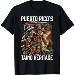 220g Cotton Printed Short Sleeve T-shirt Taino Warrior Puerto Rico Indigenous Caribbean Culture T-shirt