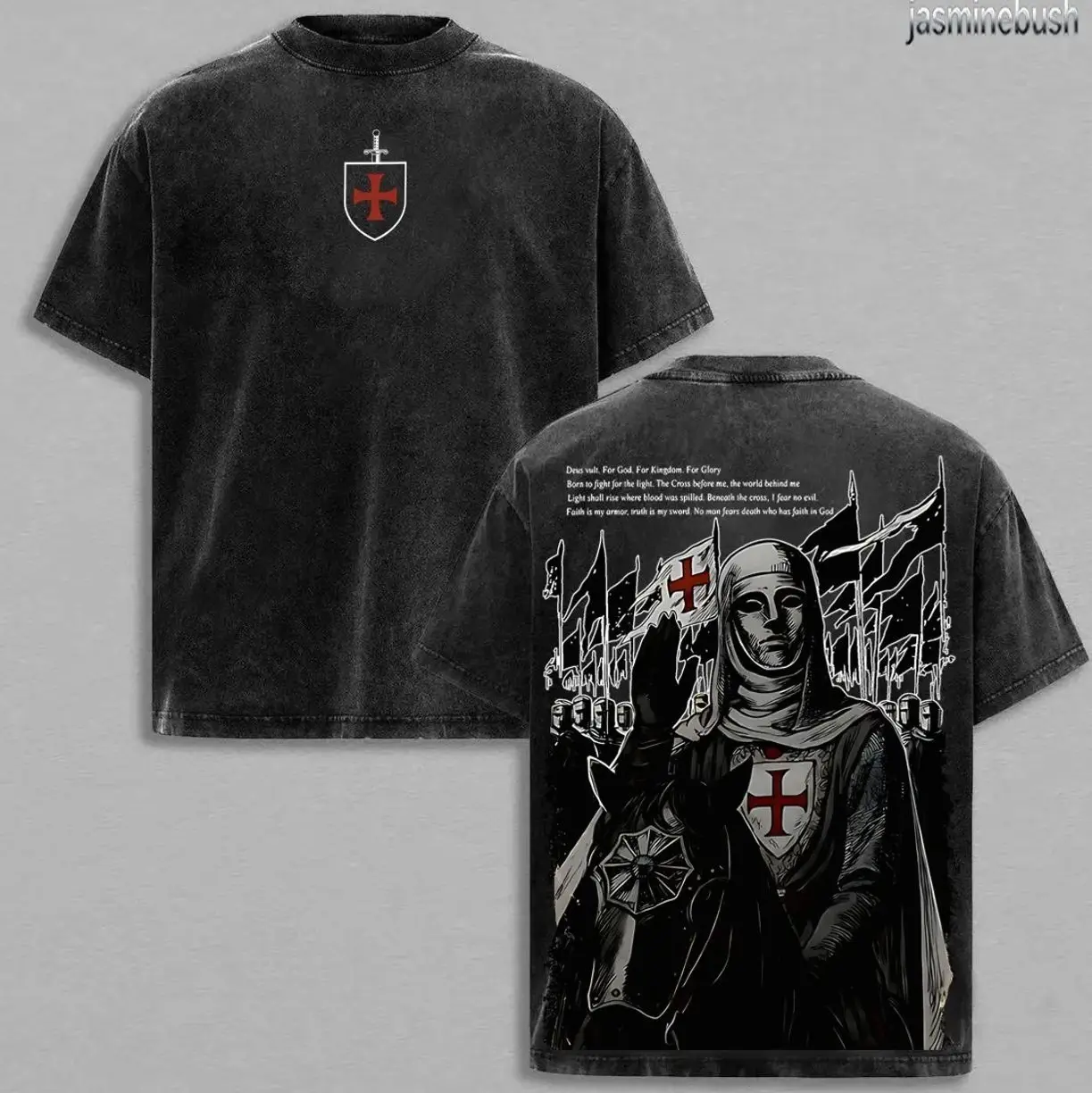 Retro Baldwin IV "The Leper King" The Crusader King and His Holy Army Vintage Washed T-Shirt Hoodie Tank Top Sweatshirt | Jerusalem Cross Medieval Christian Streetwear | Medieval Cross Armor Glory of God Outfit N7W
