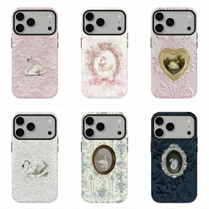 Viral Rococo Swan Print Phone Case, Soft Romantic Aesthetic, Coquette Swan Lace Cover, Compatible for iPhone 17 16 15 14 13 12 11 and for Samsung S26 S25 S24 S23 S22 S21, Perfect Holiday Gift