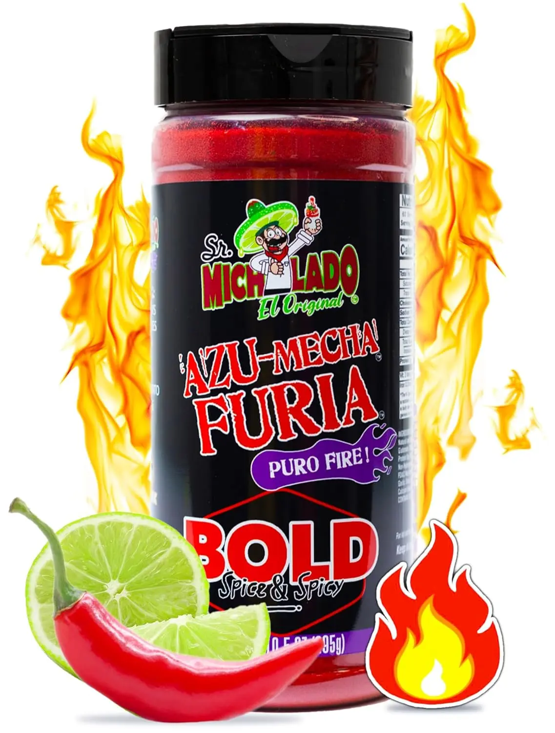 Mexgrim Bold Fuego Powder Dust, Sr.Michelado Hot Chilli Lime 285g.Perfect For Potato Chips,Wing Seasoning,Popcorn,Corn,Fruit & Chamoy Pickle Kit.Polvo De Fuego,Tiktok Trend Items Set Includes Sticker