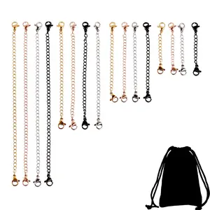 16 count Necklace Extenders Black  Chain Extension Set for DIY Bracelet Making Stainless Steel 4 Colors 4 Sizes