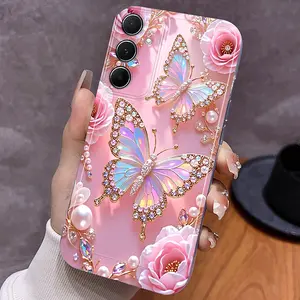 Trendy, fashionable, romantic, and elegant pink butterfly-themed shockproof transparent phone case,for iPhone 17 Pro Max Phone Case 17 Air 16 E 15 Plus 14 13 12 11 X XS, Samsung Galaxy S22 S23 FE S24 Plus S25 ULTRA FE Plus A54 53 52 36 35 34 33 Note 20 Ul