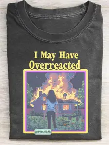 1 piece, 230G washed, fireball surrounded my home printed t-shirt, high-quality batik cotton retro fashion brand t-shirt, a certain thickness is suitable for summer t-shirts, holiday gifts