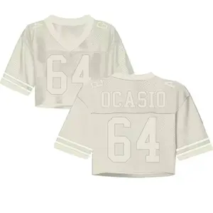 Women #64 Sporty Cropped Jersey Top Number Graphic V Neck Short Sleeve Casual Streetwear Crop Tee