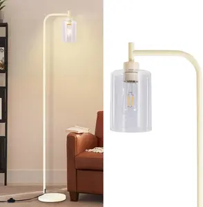 DLLT Floor Lamp Tall for Room: Light Gold Standing Lamp with Clear Glass Lampshade for Living Room - Modern Bright Lamp for Bedroom - Industrial Corner Floor Lamps for Office 8W Led Bulb Included