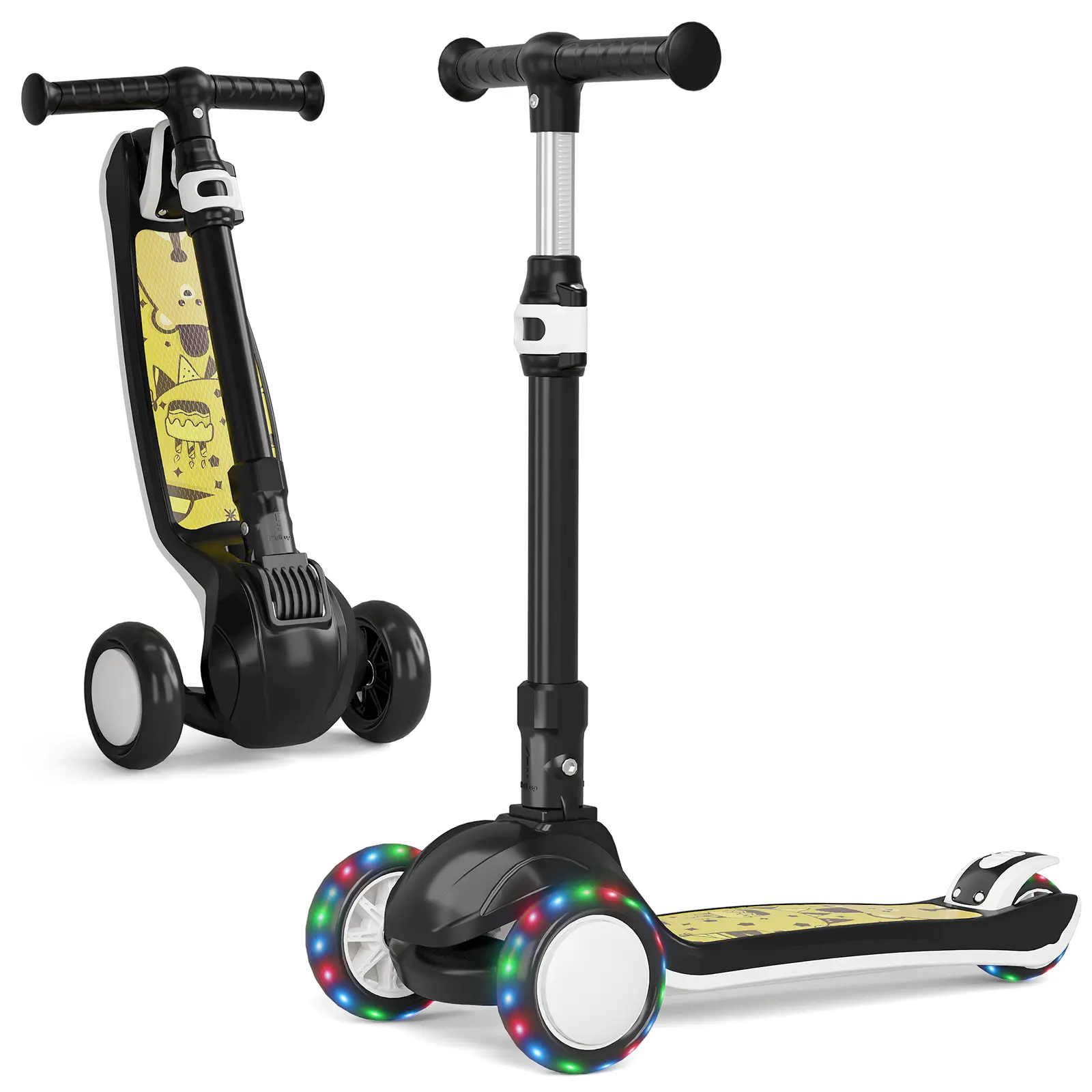 Commugo D1 Foldable 3-Wheel Kick Scooter for Kids Ages 3-12, Adjustable Height, ft Brakes, Lean-to-Steer, Easy to Carry, 110 lbs Max Load, Outdoor Scooters for Boys & Girls, Ideal Gift