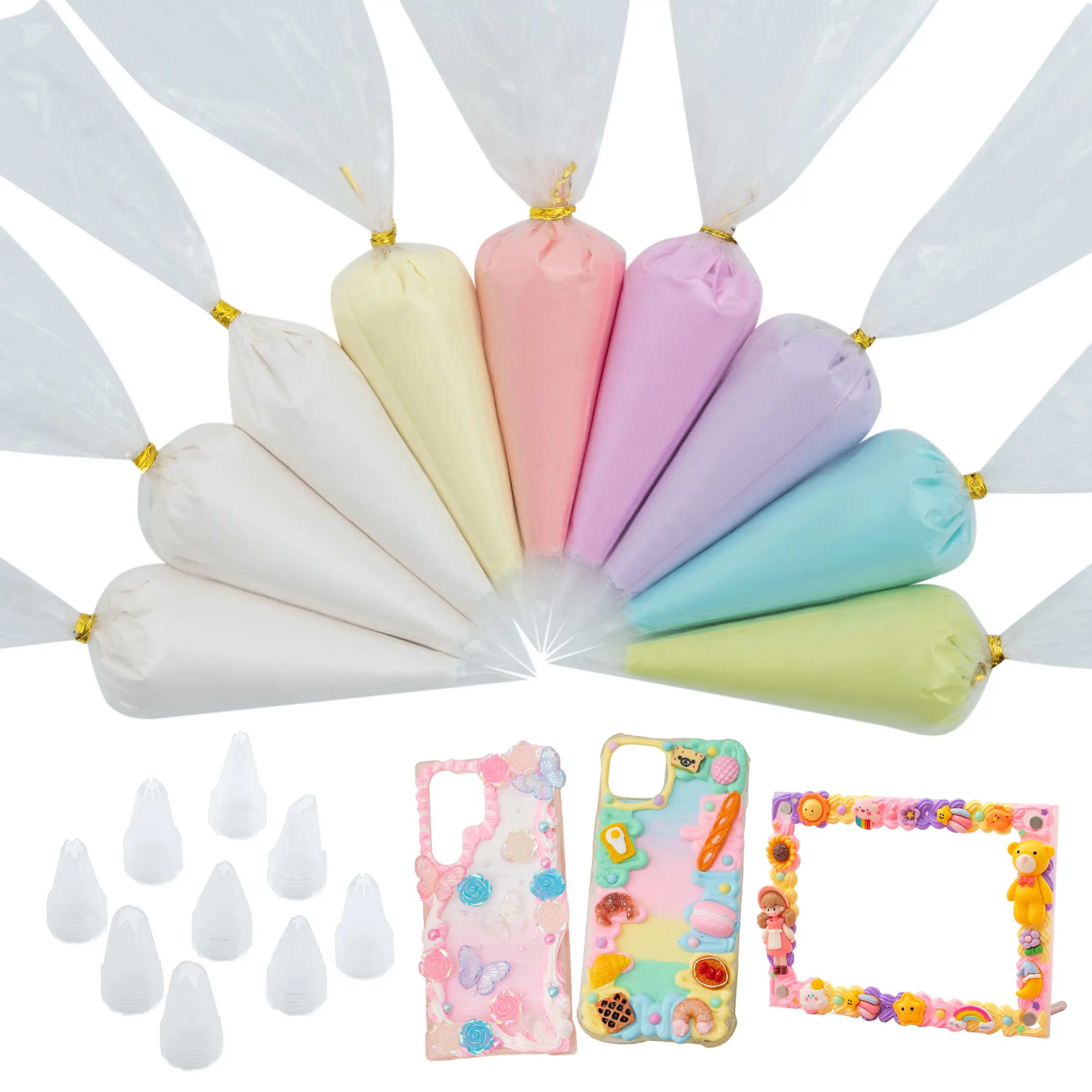 Mini Decoden Cream Set 9pcs 50g Fake Whipped Cream Glue Kit, Simulation Frosting Whipped Clay For DIY