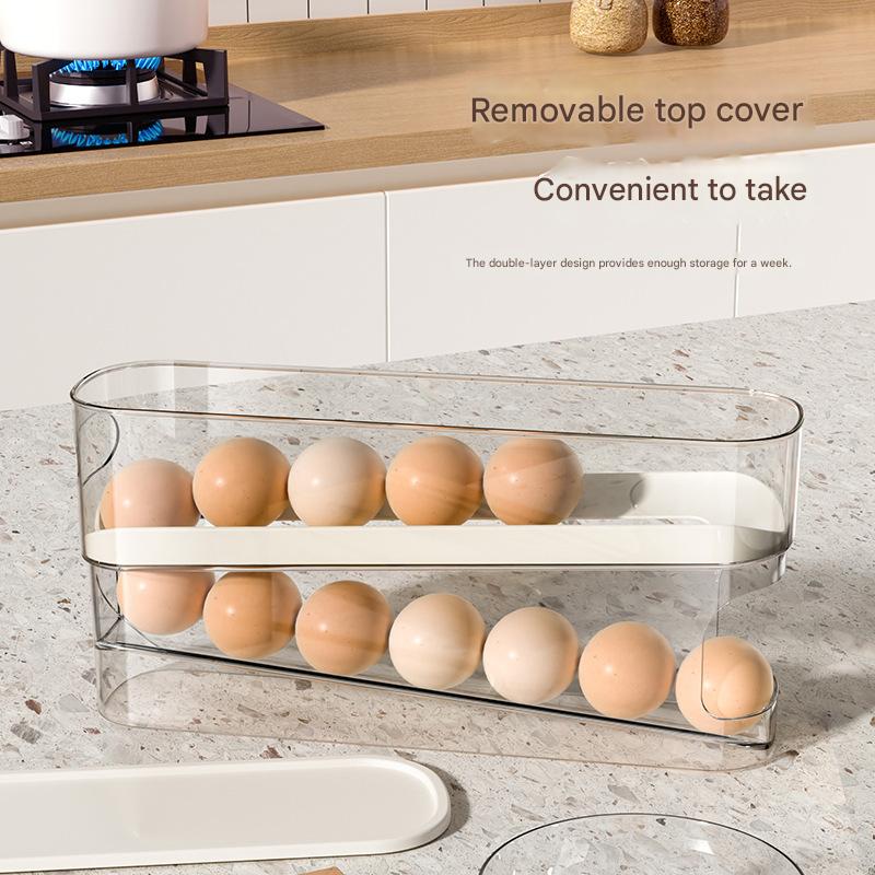 Egg Holder ,Egg Dispenser for Refrigerator, AutomaticRolling Storage Container for Countertop,Kitchen &Outdoor Use  (13.11"x3.15"x5.55")