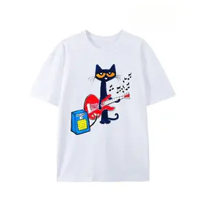 Pete the Cat Playing Guitar Shirt, Baby Tee Graphic Shirt - Menswear Top Tshirt Streetwear party's shirt