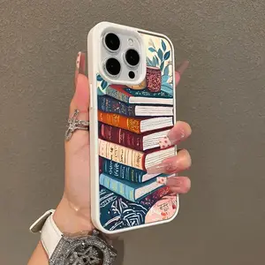 Magnetic Silicone Smartphone Case - Compatible with iPhone 11/12/13/14/15/16/17 Pro, ProMax, Plus, Air | Book Stack Coffee Mug Art Aesthetic Print, Shockproof, Lightweight, Scratch-Resistant Cellphone Protector Cover Accessories