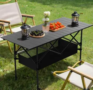 Foldable camping table, height adjustable portable outdoor table, aluminum panel, large capacity storage and storage bag, suitable for picnicking, barbecuing, parties, backyard, beach use