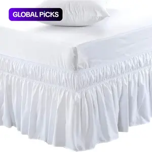 Wrap Around Bed Skirt, Three Fabric Sides, Elastic Dust Ruffled, 14 Inch Tailored Drop, Easy to Install, Fade Resistant, Bedding Accessories, Bedroom