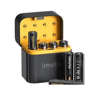 IMUTO 3000mWh High Capacity 1.5V Output Rechargeable And Durable Lithium-ion 8/4 x AA Battery Set With Fast Charger, Recharge up to 1600x Time large capacity