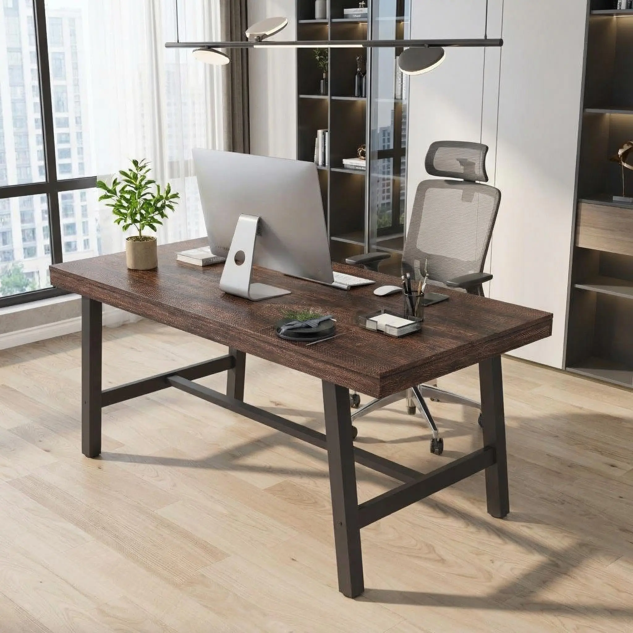 Garvee Industrial Dining Table, 62.99" Large Wooden Kitchen Table with Sturdy Metal Frame, Long Rectangular Design Seating 4-6, Available in Multiple Finishes