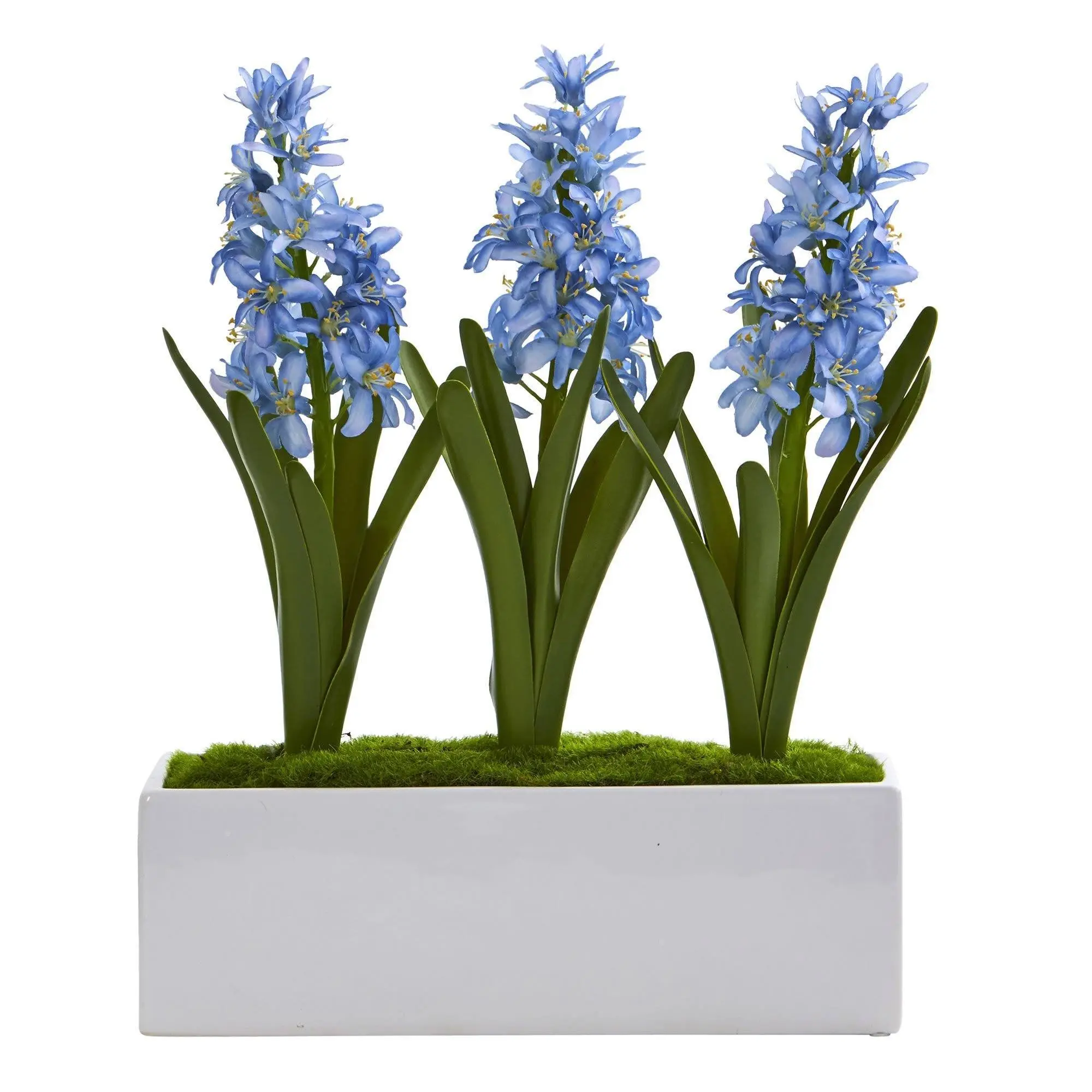 Light Pastel Artificial Hyacinth Arrangement - Decorative Artificial Flowers in White Vase with Decorative Moss, Floral Decor for Desk, Lighted Table Room Accents, Faux Floral Artificial Flowers, Compact