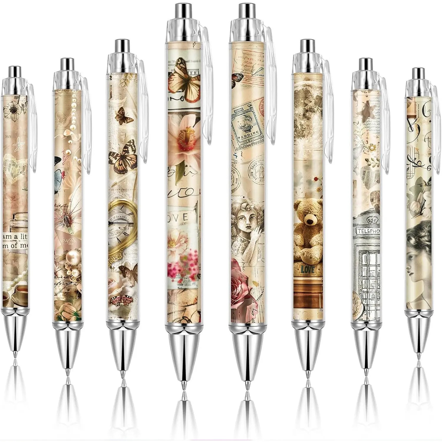 8 Pcs Ballpoint Pens for Women, Pen Set, Cute Ink Fancy Pens, Fine Point Smooth Writing, Ideal for Students, Stationery Office Supplies, Classroom & Office Supplies