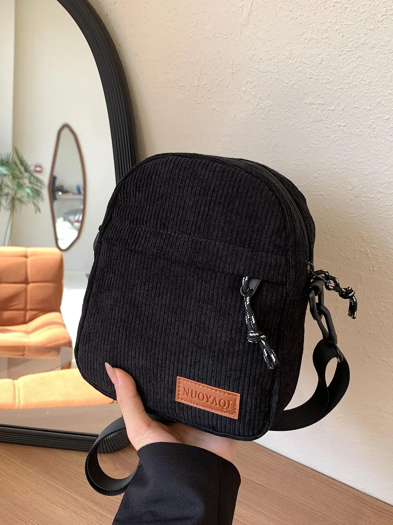 Casual Letter Patched Corduroy Crossbody Bag for Work & School, Casual Trendy Versatile High-quality Daily Commuting Bag, Girl Fashion Shopping Purse