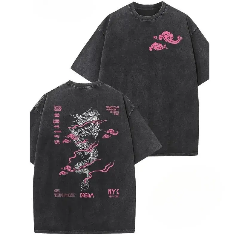 valentine shirts Men's Chinese Long Pattern Double Sided Print  Cotton Round Neck Short Sleeved T-shirt Casual Sports Style Comfortable and Breathable Suitable for Summer Wear