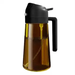 Premium 16oz/470ml Glass Olive Oil Sprayer 2 in 1 Dispenser for Kitchen Gadgets Food Grade Spray Bottle for Salad Frying BBQ Black Dual Function Design BPA Free PP Material Transparent Nozzle Wide Mouth Measuring leakproof dual function,oil dispenser