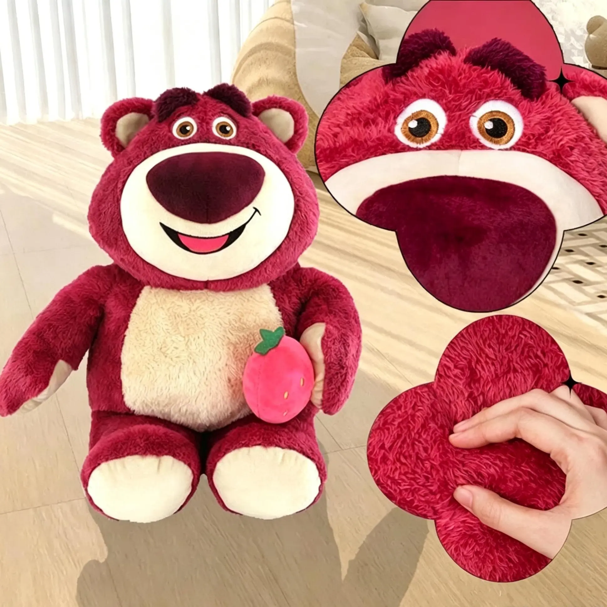 Official Disney Pixar Toy Story Lotso Bear Sitting Plush Doll, Sweet Strawberry Scent Soft Fluffy Stuffed Animal, Comfort Hug Pillow, Ideal Birthday Valentine Gift for Kids & Girls