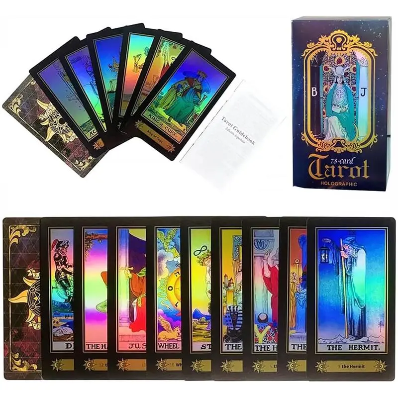 Tarot Cards Set, 78 Tarot Cards for Beginners, Surface Laser Tarot Card Deck with English Instructions Book