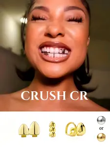 CRUSH CR Vampire Fang Grillz Set for Women, Gold/Silver Plated 3-Piece Teeth Caps with Star Cutout, Cute & Edgy Dental Jewelry, Ideal for TikTok OOTDs, Night Outs and Baddie Streetwear Fits