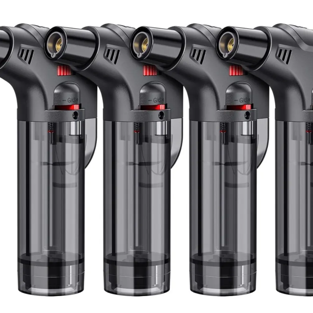 TOPKAY Butane Refillable Jet Flame Torch Lighter - Wind Resistant & Multi-Purpose for Indoor/Outdoor Activities (4-Pack)