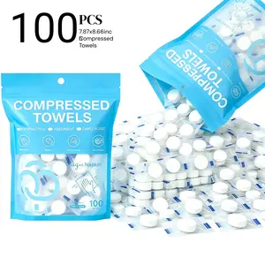 Compressed Towels 100 PCS Mini Tablets Disposable Portable Face Towels Disposable Face Towelettes Thicken Coin Tissue Eco-Friendly for Travel, Camping, Hiking, Sport, Beauty, Home Hand Cloths, Outdoor Activities