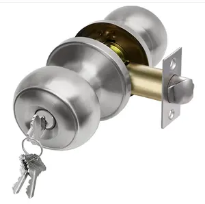 Keyed Entry Door Knob Set, Entrance Door Lock in Solid Stainless Steel for Exterior and Interior, Round Ball Handle, 1 Pack