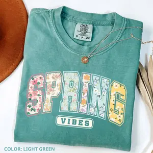 Comfort Color Spring Vibes T-shirt, Floral Varsity Spring Apparel, Floral Easter, Preppy Spring Graphic, Spring Flower