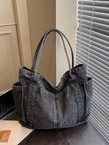 Women's New Large Capacity Multi-Pocket Denim Tote Bag, Handheld Shoulder Bag, Casual Commuter Bag, Suitable for Work and Daily Use, Commuting Bag
