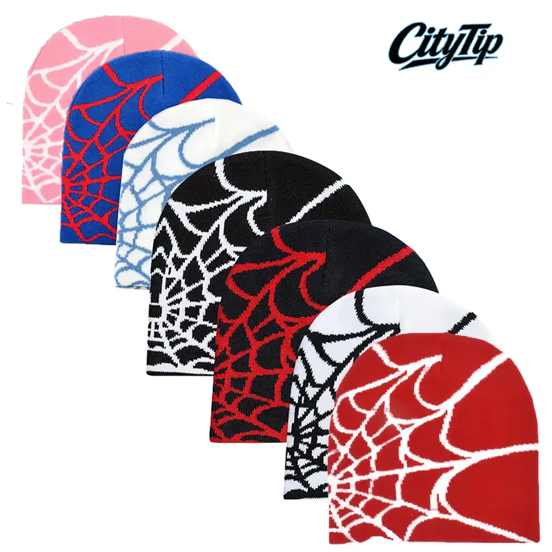 3PCS Spiderweb Beanie Hats for Men Women, Y2K Gothic Knit Skull Cap, Stretchy Winter Beanie with Spider Web Pattern, Halloween Cosplay Costume Accessories, Streetwear Fashion Warm Hat for Outdoor, Party & Daily Wear