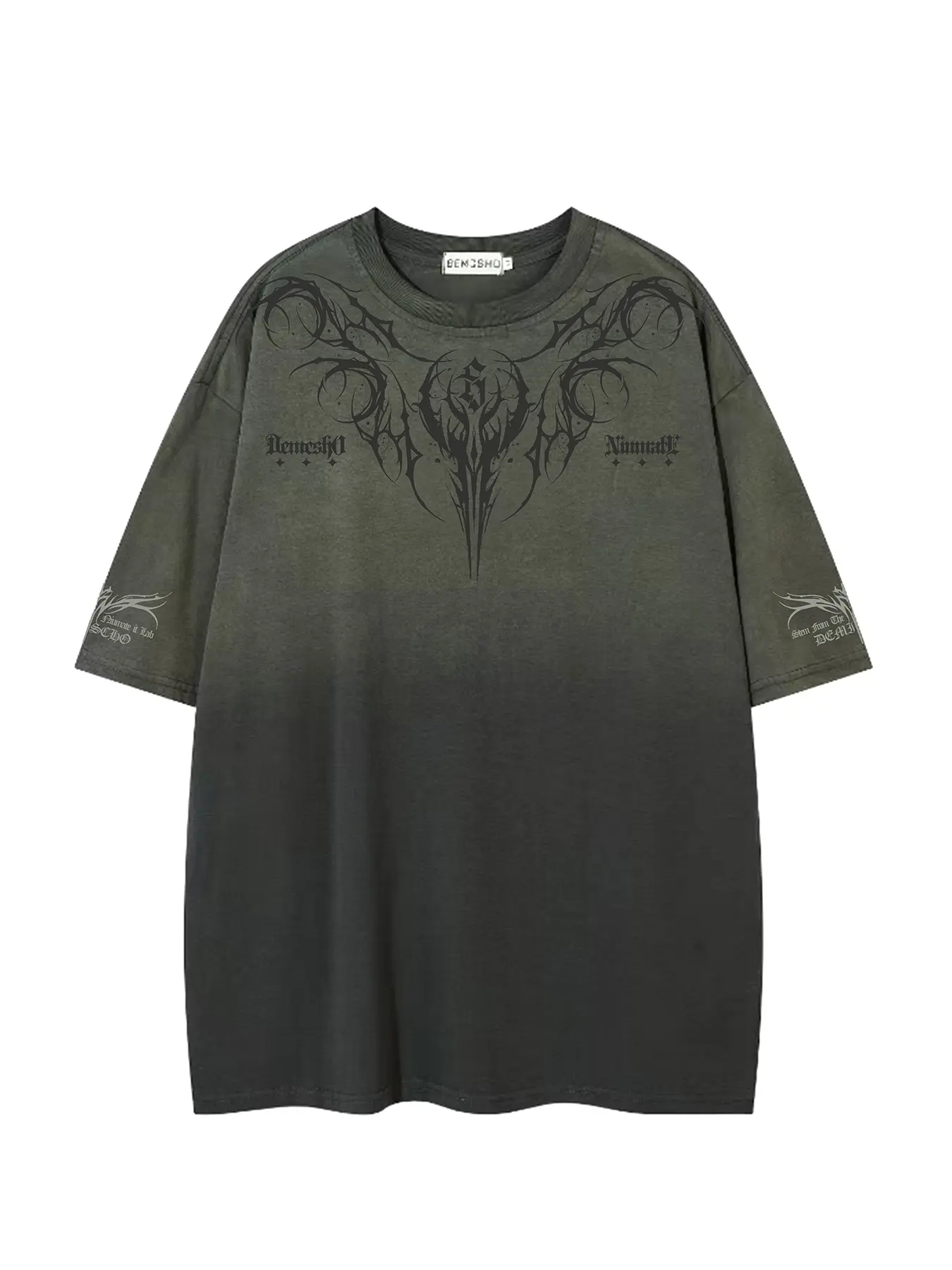 American Vintage Washed Tie-Dye Gradient Flame Thorn Baggy Oversized Short Sleeve T-Shirt, Unisex Aesthetic Streetwear Trendy Fashion Casual Round Neck Half Sleeve Tee