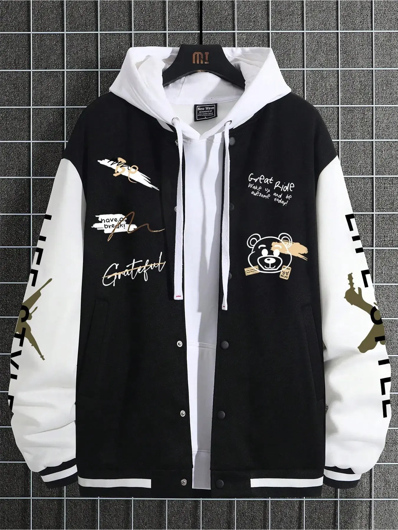 Men's Big Size Jacket, Hip-Hop Baseball Vest, Youth Campus Style, Casual Streetwear, Vintage Artistic Design, Outdoor Fashion