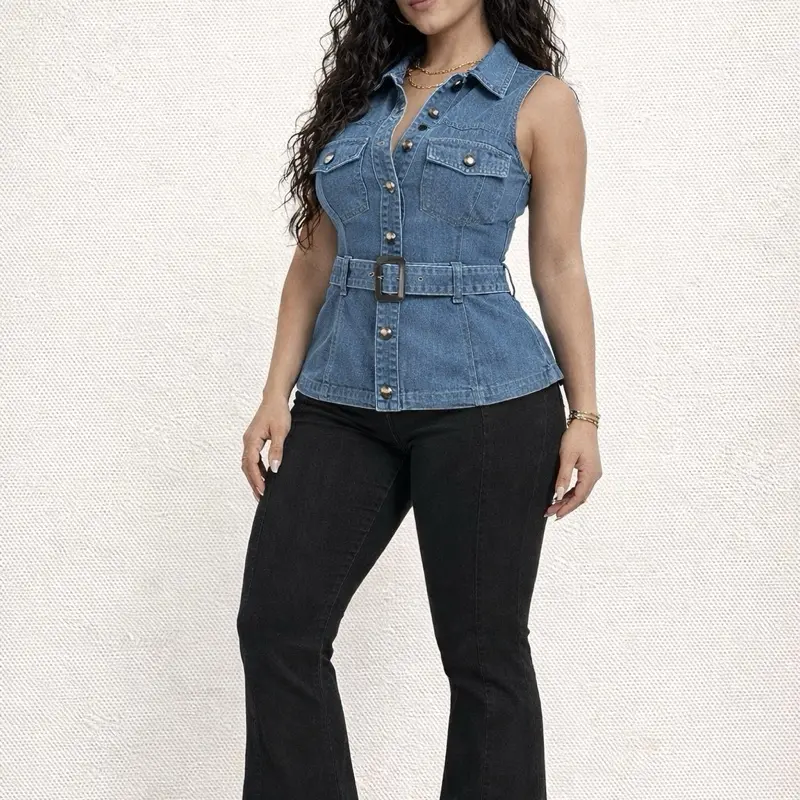 HMT57408 – Belted Denim Sculpt Vest