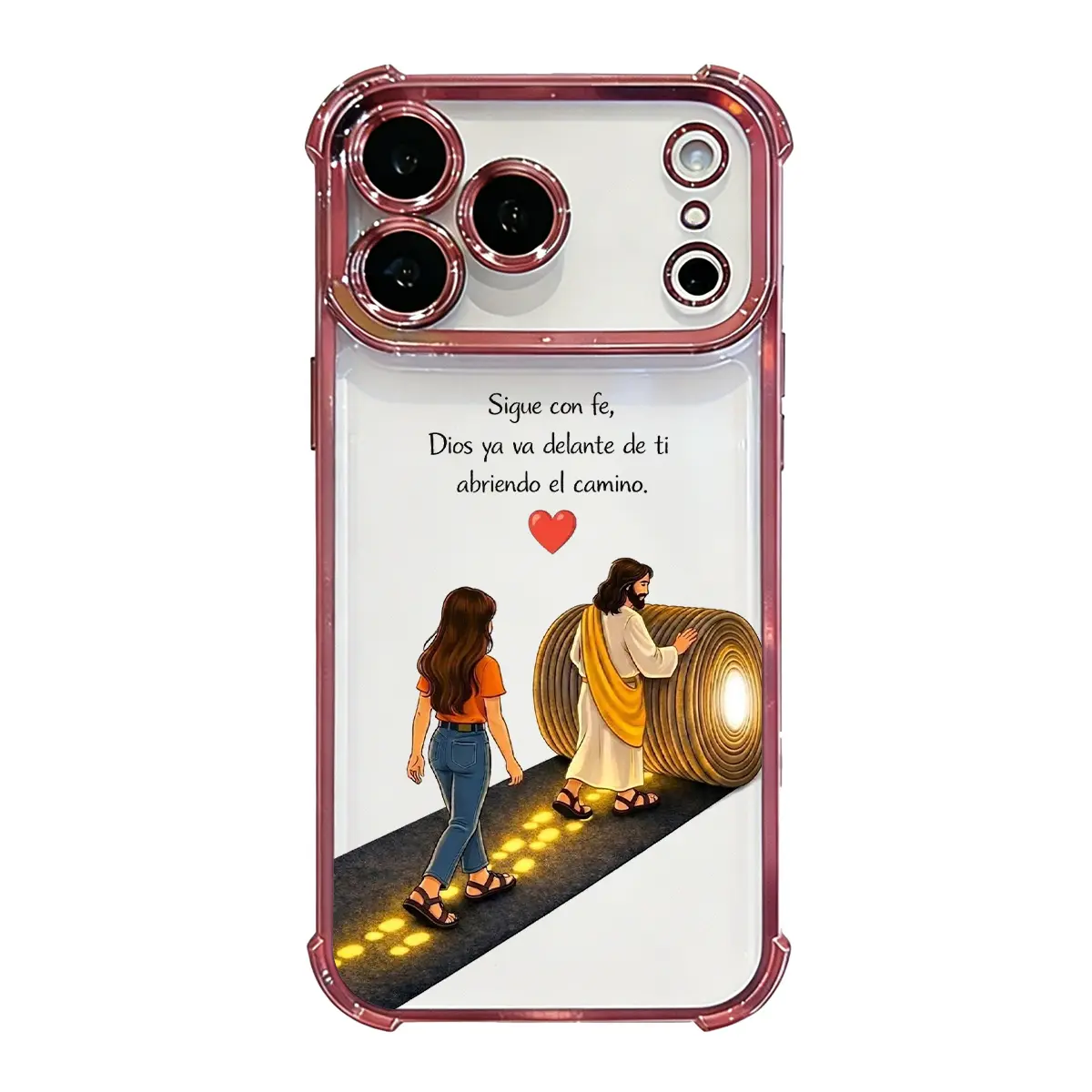 God Guided Path Shockproof Smartphone Case, Spanish Quote Blush Pink Transparent Protection Casing for iPhone 11-17 Pro Max, Air, Plus, Phone Accessories