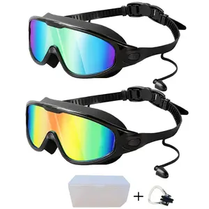 Wide Frame Swimming Goggles 2 Pack, Anti Fog Leak Proof UV Protected Swim Goggles with Integrated Ear Plugs for Adult Men Women Youth Pool Training Triathlon tiktokshopspringglowup