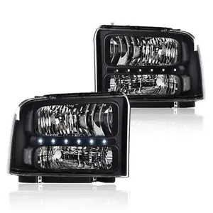 Fit For 2005-2007 Ford F250 F350 F450 Super Duty Clear Black LED DRL Headlights