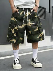 Unisex Camo Print Cargo Shorts, Oversized Knee-Length Utility Shorts, Drawstring Waist Shorts, Summer Casual Wear, Date Night Outfit Shorts, Gift for Boyfriend/Girlfriend/Husband, Streetwear Summer Pants