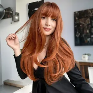 Heat-Safe 26" Long  for Women – Stylish Bangs + Dimensional Layered Cut, Versatile Daily & Party Wear curly headband cosplay cute  mullet spiral curl resistant wig