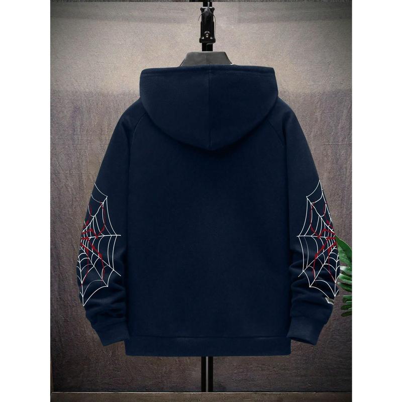 Boys' Spider Web Printed Pattern Hoodie Zipper Cardigan Sweater Hooded Sweatshirt Fleece Printed Casual Outdoor Pocket Sports Pants for Kids Ages 8-16 Years Old B2702