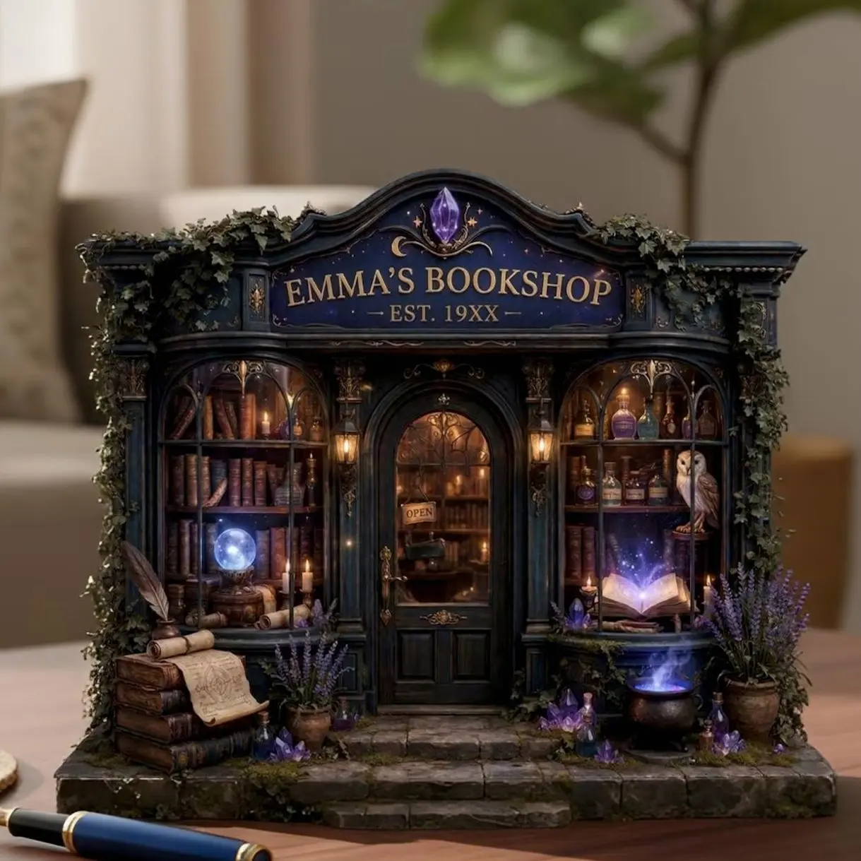 Custom Magical Book Nook Flat Bookshop Sign, Fantasy Bookstore Miniature, Witchy Bookshelf Decor, Dark Academia Gift Mini Library Diorama
