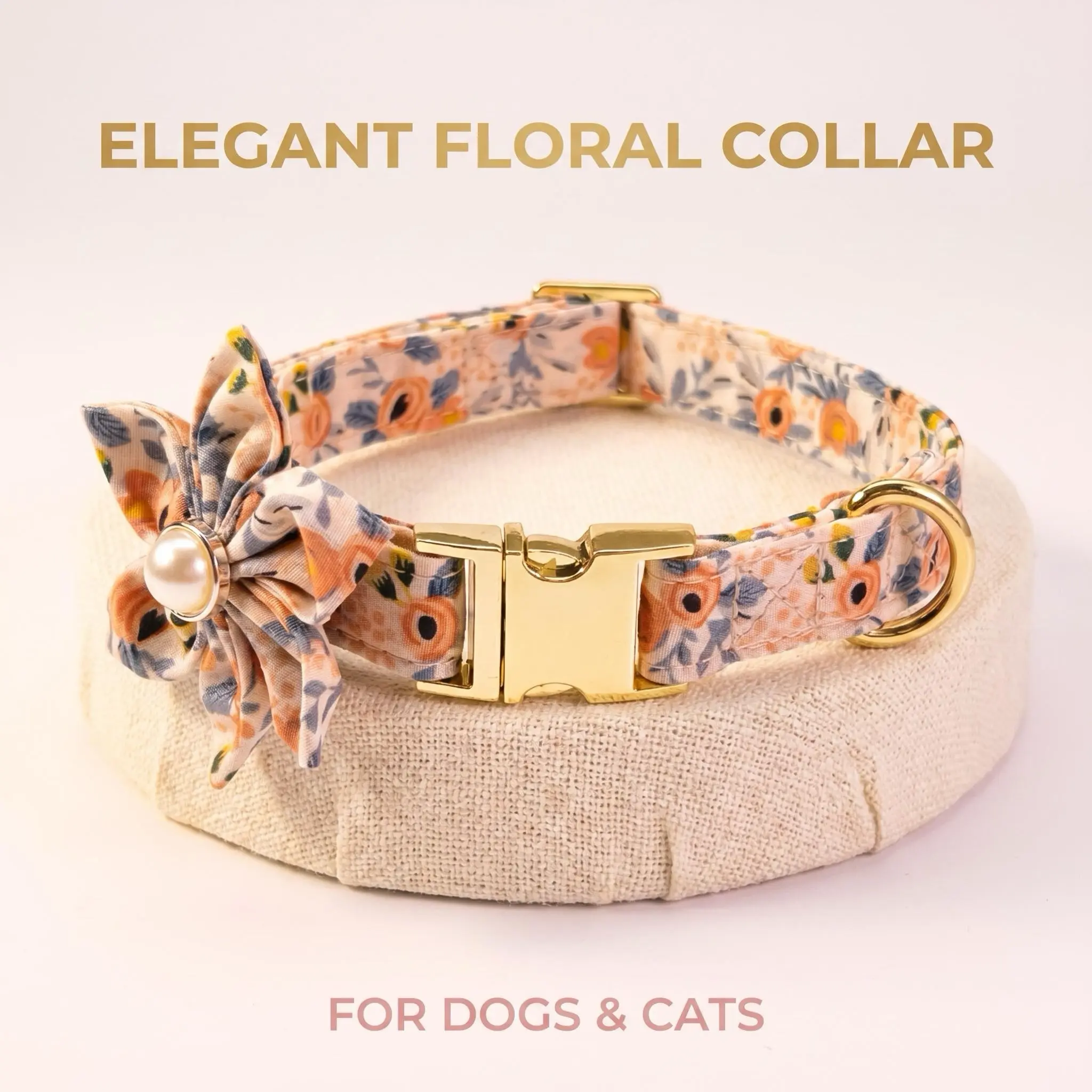 Flower Style Dog Collar and Leash Set - Vibrant Print, Cute Bow, Quick Release Safety Buckle, Durable Nylon, Secure Fit, Eco-Friendly Packaging, Blue for Small-Medium Pets, Pet Gift Idea, Collars Accessory, Floral Print